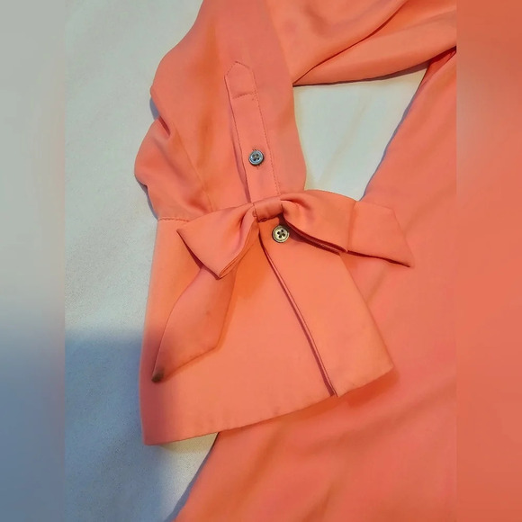 Banana Republic Dillon Bow Pink Pleated Front Button Shirt Fluted Sleeve Cuff XS - Picture 4 of 8